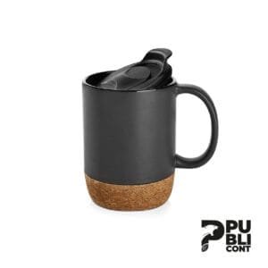 Taza Cerámica con Base de Corcho 14 oz NEGRO
