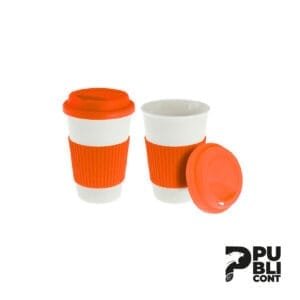 Vaso de Cerámica con Silicona 350ml ANARANJADO