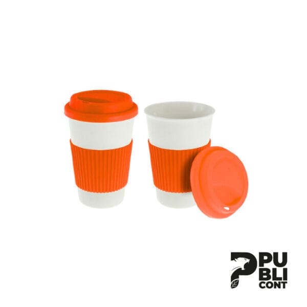Vaso de Cerámica con Silicona 350ml ANARANJADO